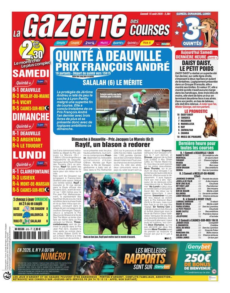 Couverture de l'édition du Samedi 15 août 2026