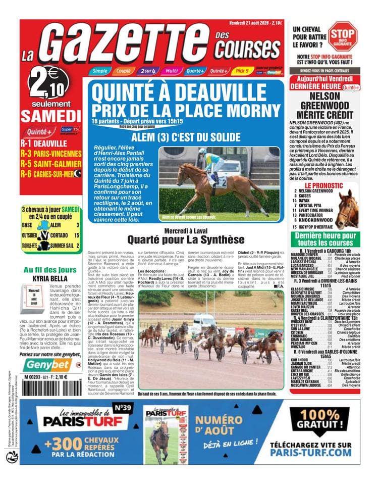 Couverture de l'édition du Vendredi 21 août 2026
