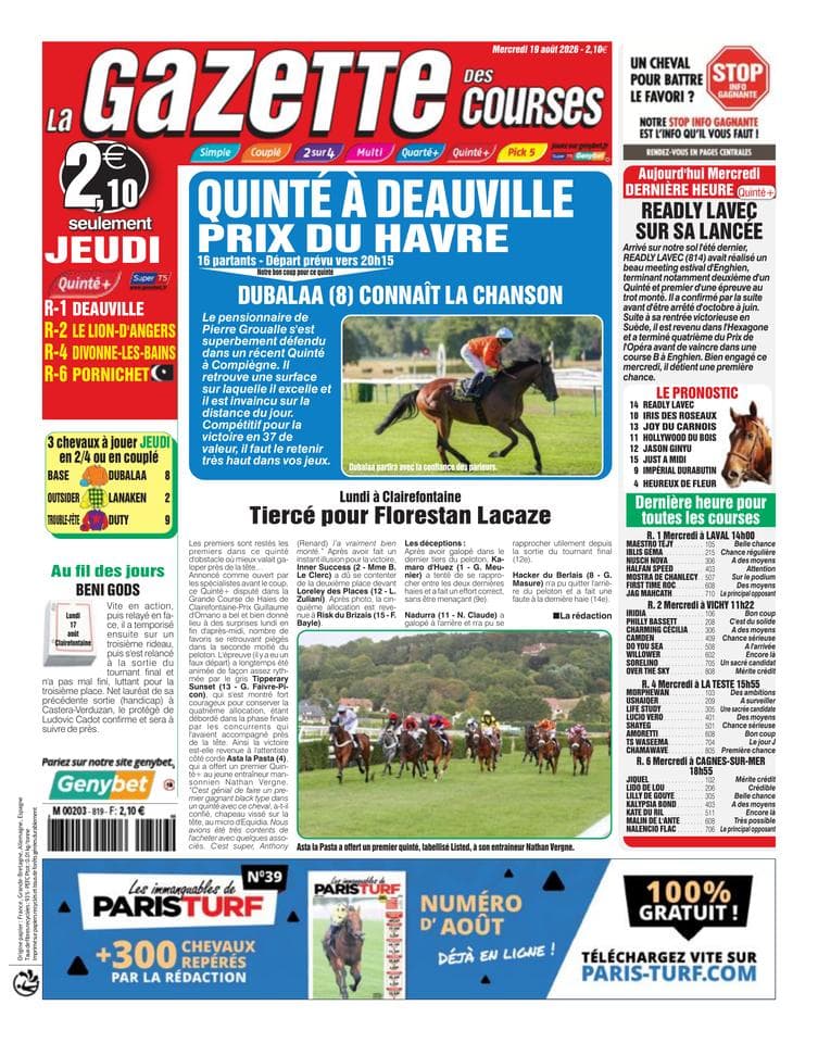 Couverture de l'édition du Mercredi 19 août 2026