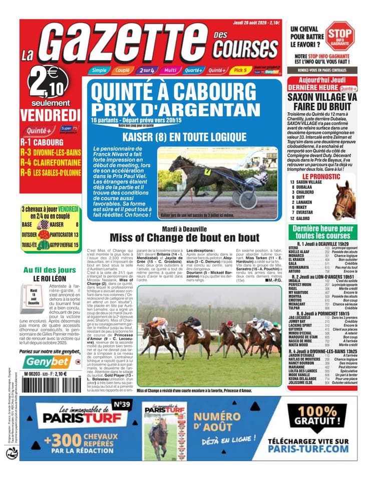 Couverture de l'édition du Jeudi 20 août 2026